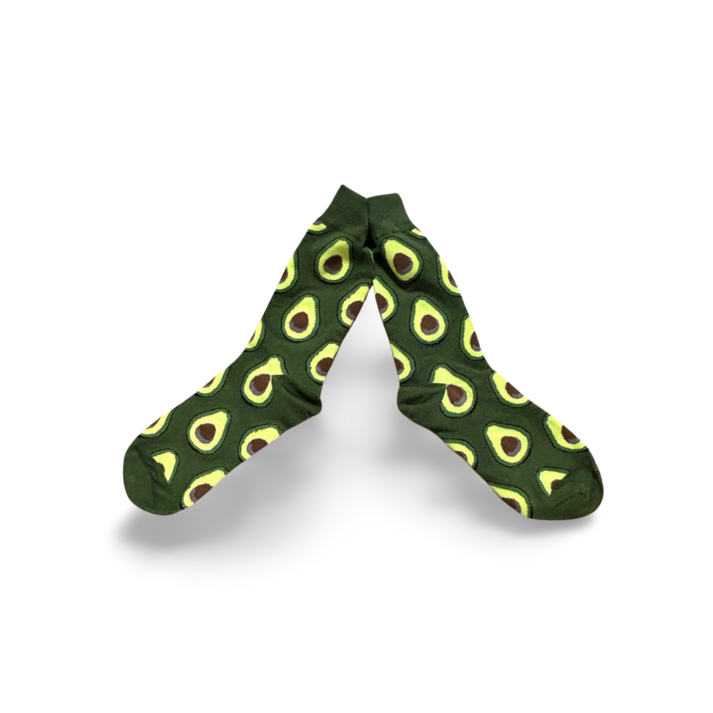 Fun and vibrant sock design featuring avocados - a perfect gift for him.